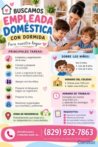 📢 ¡BUSCO EMPLEADA DOMÉSTICA CON DORMIDA! 🏡💗