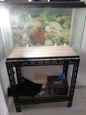 animales y mascotas - Pecera de 30 galones con su tapa y junto a su mesa.  2