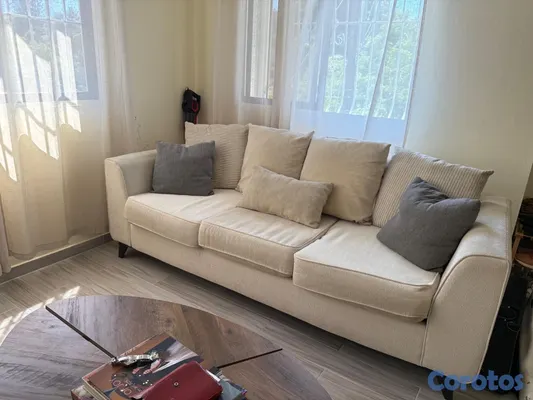 muebles y colchones - Sofá de 3 plazas color beige – moderno y cómodo 2